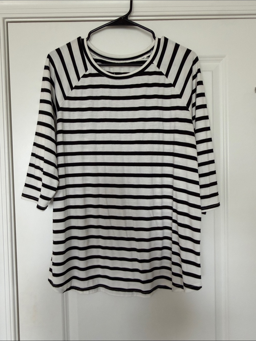 Women’s Black & White Striped Long Sleeve Tee - Classic Crew